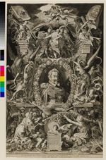 Büste von Kaiser Matthias umgeben von zehn Herrschermedaillons und allegorischen Figuren