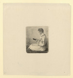 Karoline Claudine Brentano, sitzend in einem Buch lesend, im Profil nach links (Stoll 57)
