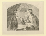 Friederike Grimm und Dorothea Hassenpflug, beide etwa 18-jährig, einander gegenübersitzend, die eine ihr Haar flechtend, Halbfiguren, Darstellung oben gerundet (Stoll 146)