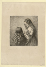Friederike Grimm, etwa sechsjährig, mit einem Hasen, Dreiviertelfigur, Porträt im Halbprofil nach links, und nochmals Friederike mit aufgelöstem Haar, Rückenansicht (Stoll 144)