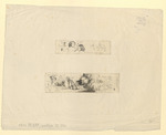 Zwei schlafende Kinder, eine Karikatur, Kinderworte und Gekritzel. darunter: Helm mit Eisenhandschuh, zwei Hunde, versch.Köpfe (einer davon Jakob Grimm), Kinderworte und Gekritzel (Stoll 235, 236)