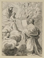 Kardinal Richelieu überreicht Maria und dem Jesuskind sein Buch